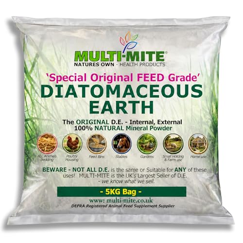 Multi-Mite 5kg Bag Feed Grade Diatomaceous Earth De Powder for Dogs Cats Poultry Animal Bedding &amp;amp; Housing Pet Areas, Stables, Gardens. 100% Natural Highly Absorbent &amp;amp; Desiccating Defra Registered