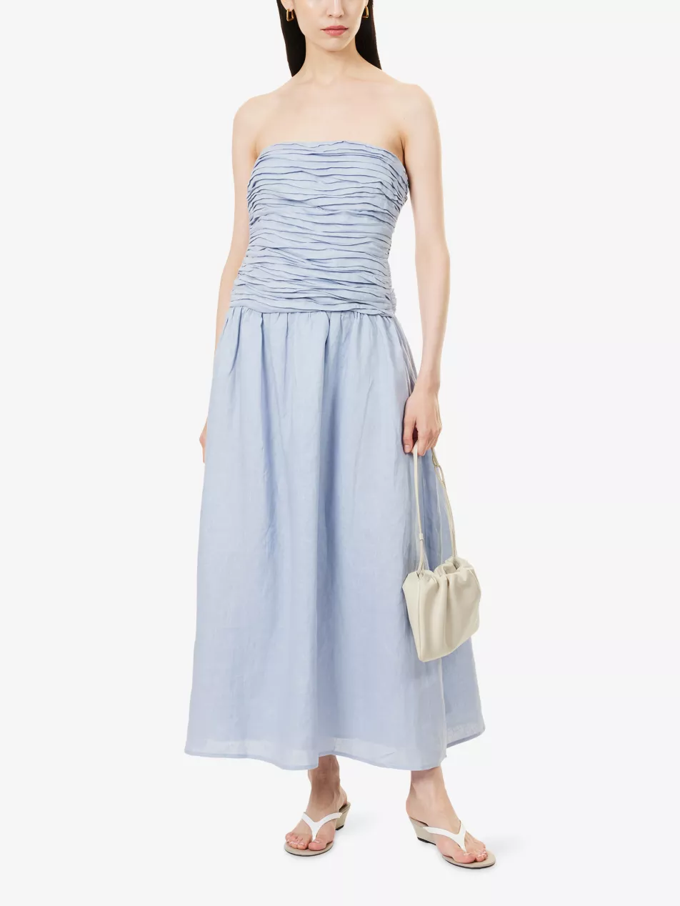 Aubriella Strapless Linen Midi Dress - 6