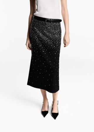 Midi-Skirt With Rhinestones - Women | Mango Usa