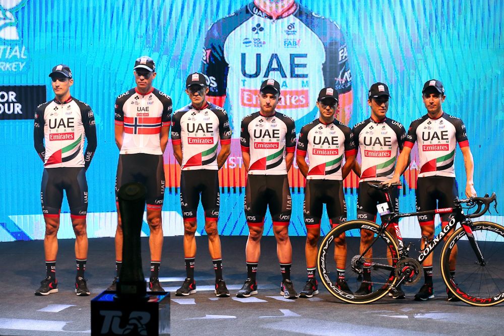 UAE Team Emirates riders on stage