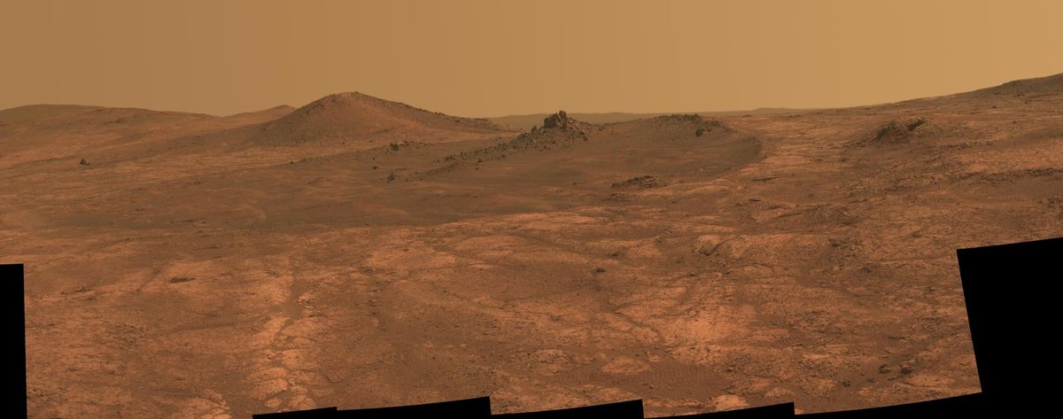 NASA&#039;s Mars rover Opportunity captured this image of the crater called &quot;Spirit of St. Louis&quot; on Mars