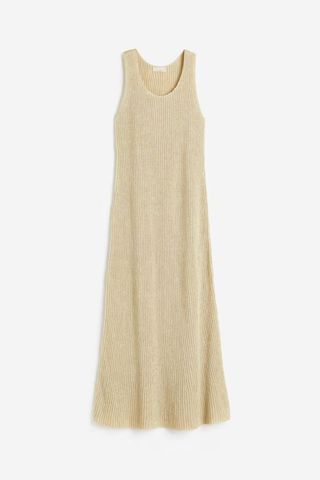 Rib-knit silk-blend dress