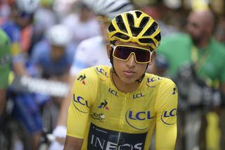 Colombian Egan Bernal of Team Ineos wearing the yellow jersey pictured ahead of the final stage of the 106th edition of the Tour de France cycling race from Rambouillet to Paris ChampsElysees 128km France Sunday 28 July 2019 This years Tour de France starts in Brussels and takes place from July 6th to July 28thBELGA PHOTO YORICK JANSENS Photo credit should read YORICK JANSENSAFP via Getty Images