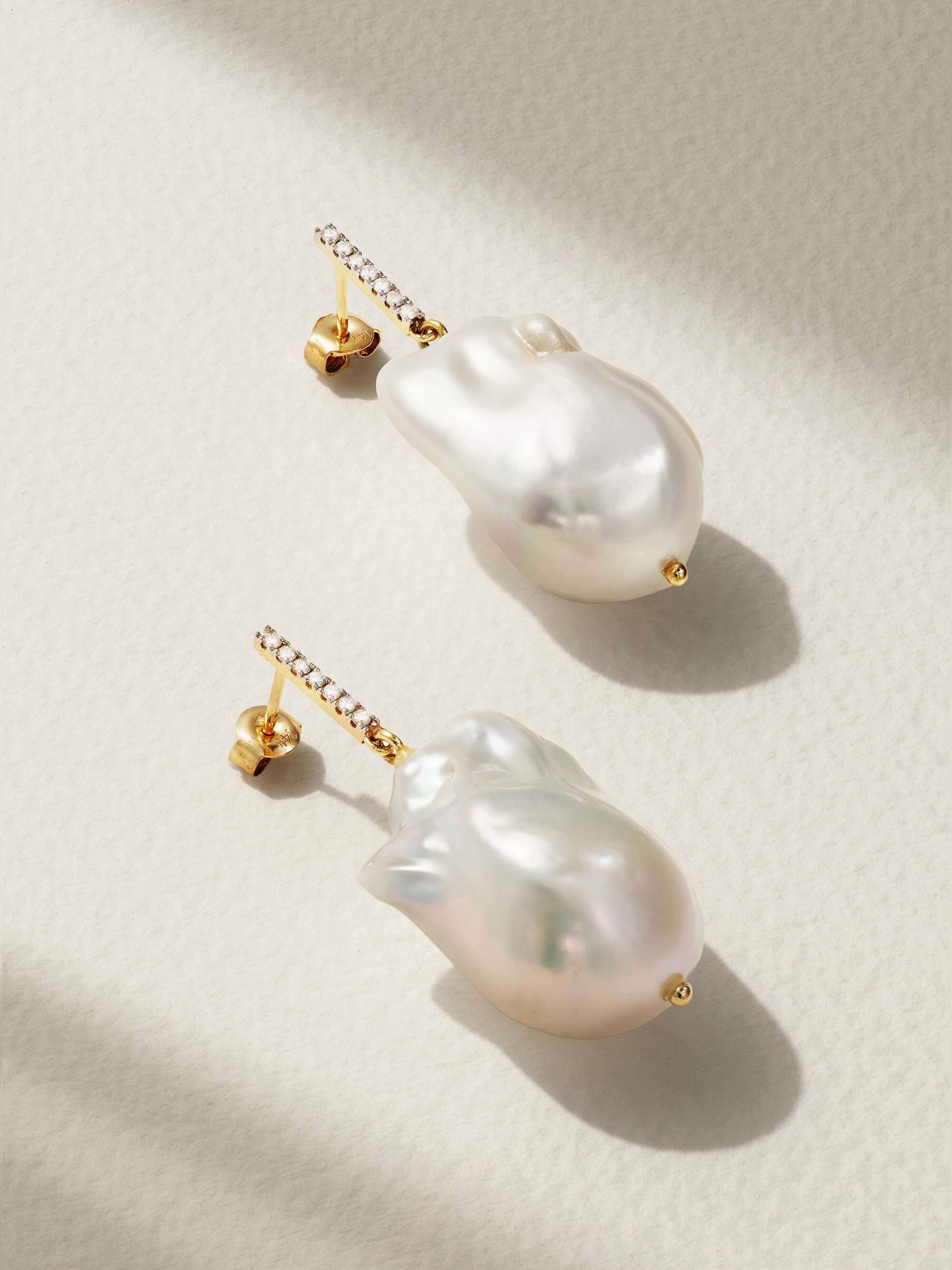 14-Karat Gold, Pearl and Diamond Earrings