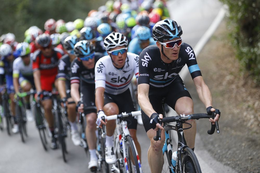 Salvatore Puccio sets the pace on the final climb