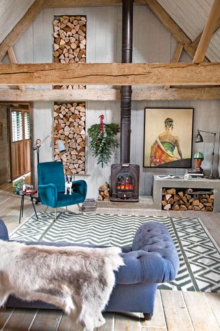 Cozy living room with exposed beams