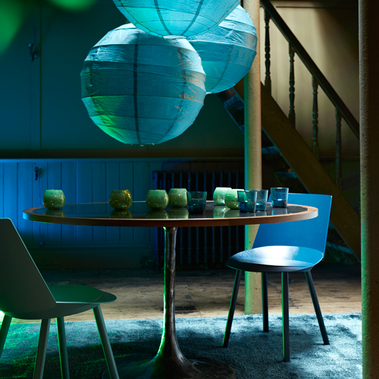 dramatic blue dining room