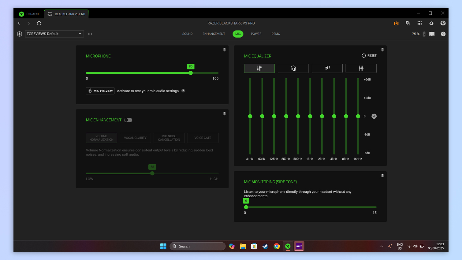 Razer Synapse app open on a Windows 11 laptop