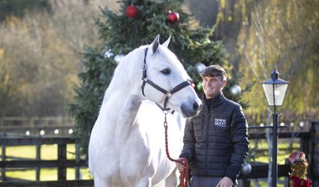 Showing producer Harrison Taylor with grey horse Skellorn Deja Vu