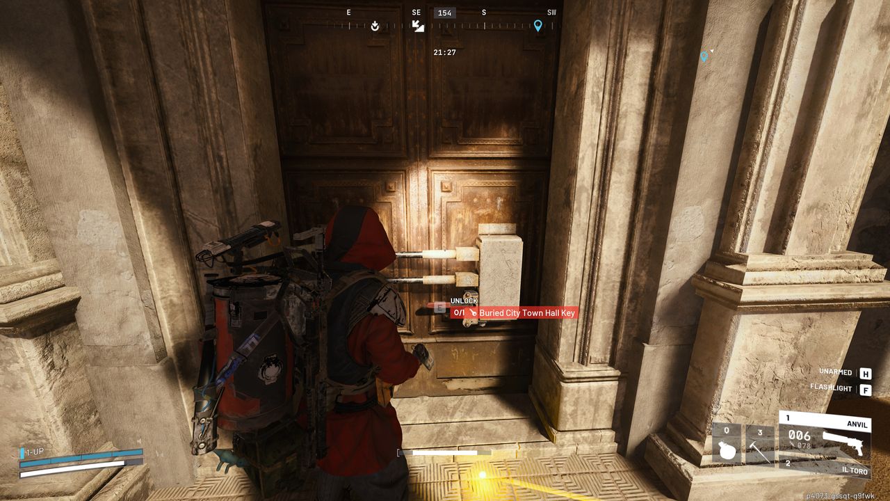 Arc Raiders Rascal: A player looking at the locked door to the town hall.