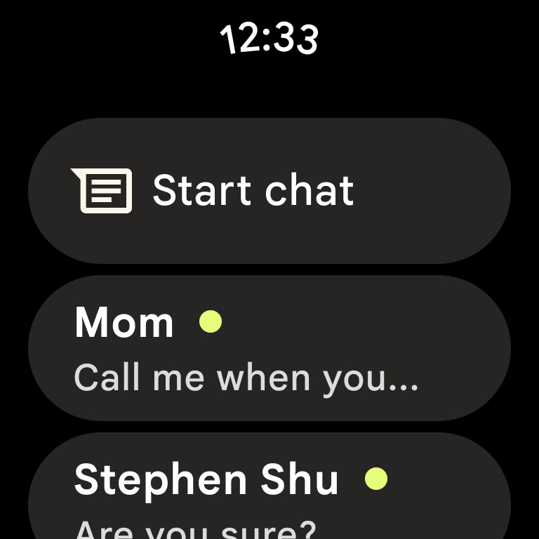 Captura de tela do Google Messages do Wear OS