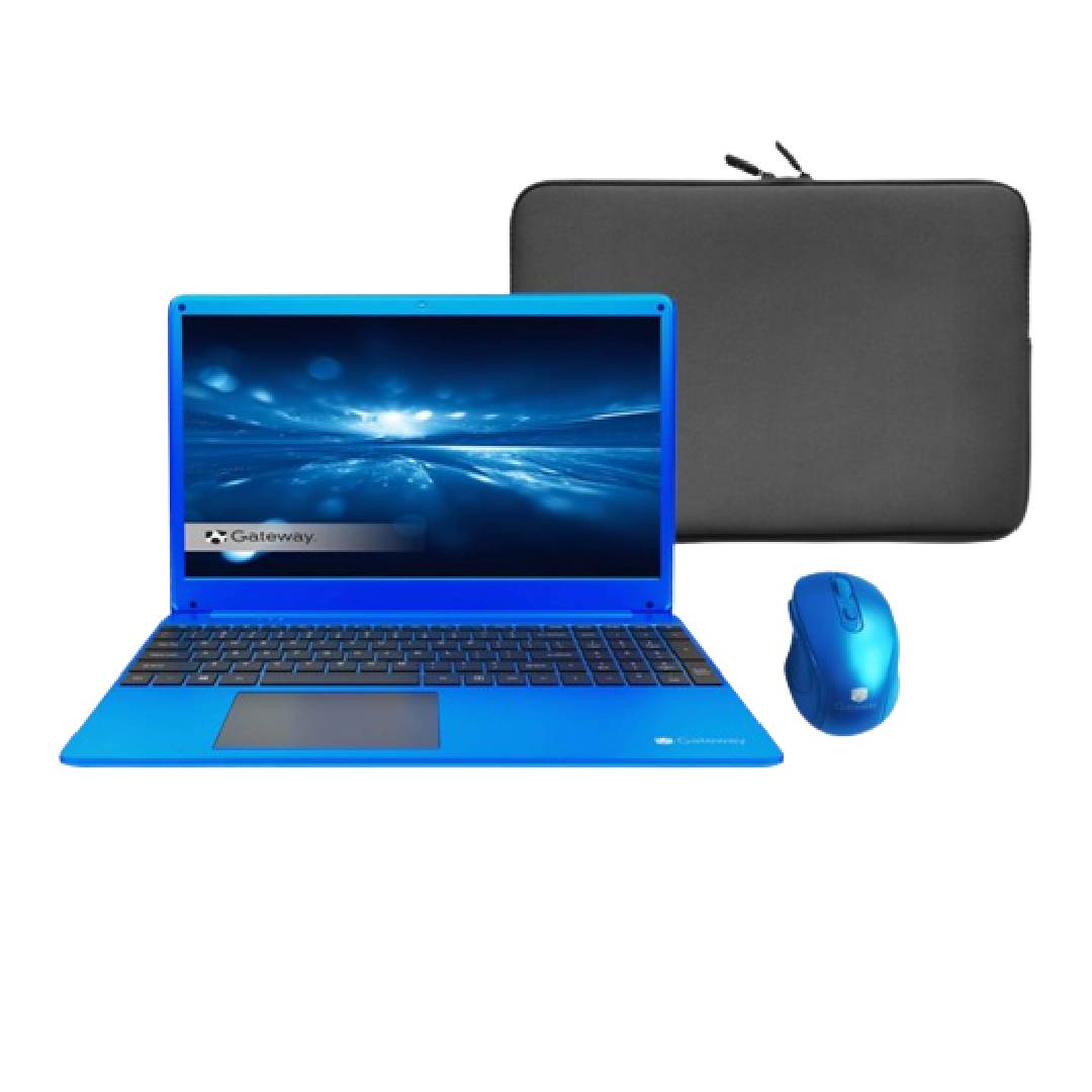 Gateway Slim laptop bundle with carrying case and mouse in blue