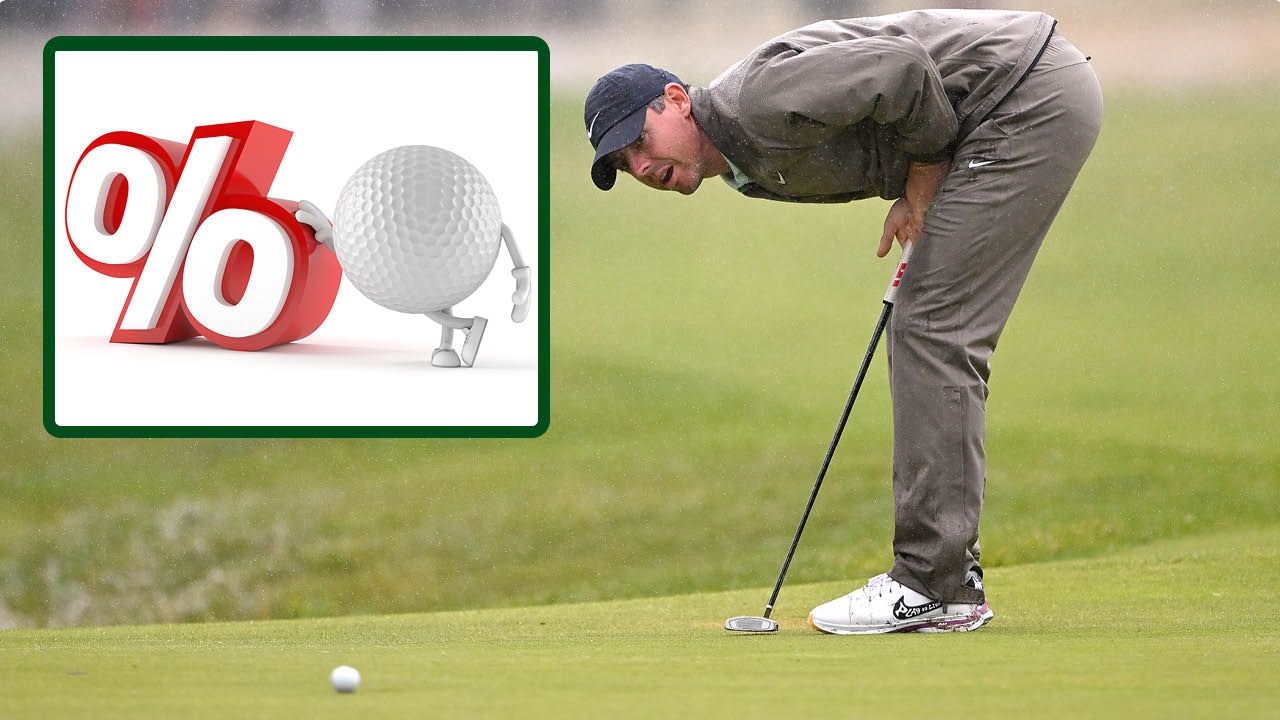 What Percentage Of 10ft Putts Do PGA Tour Pros Make? Rory McIlroy misses a putt and a golf ball with a percentage sign