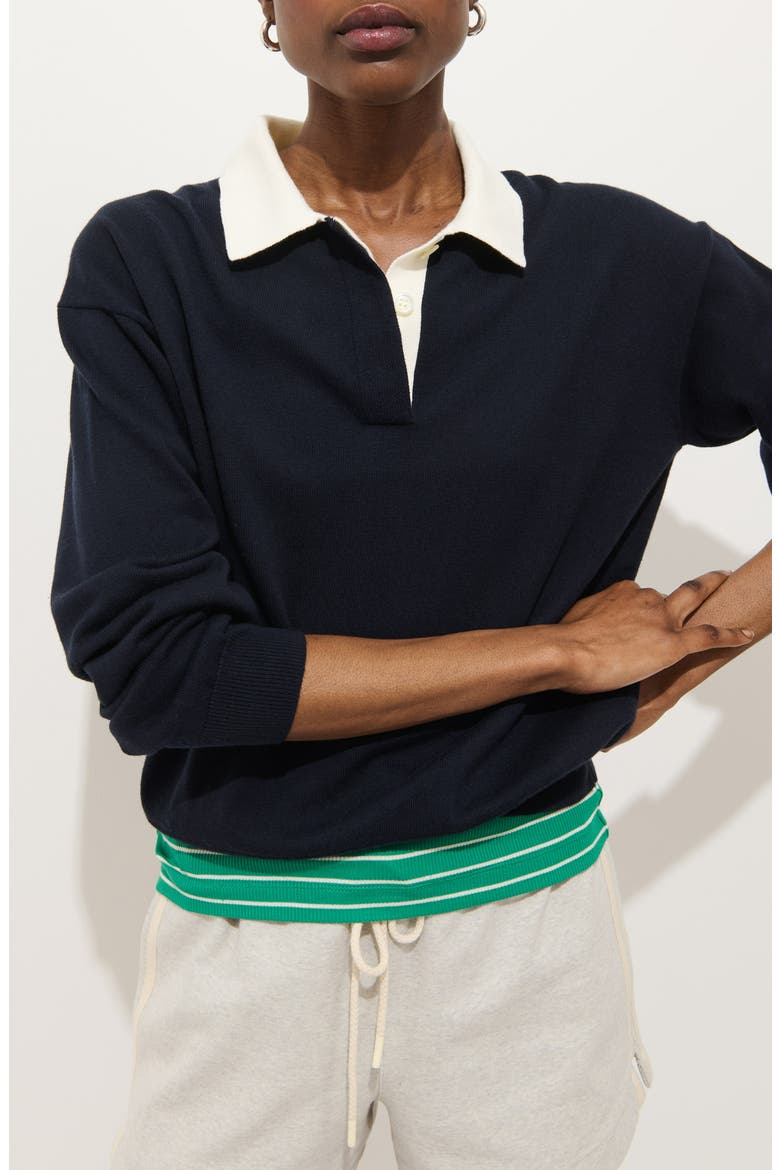 Bond St. Contrast Collar Cotton &amp;amp; Cashmere Polo Sweater