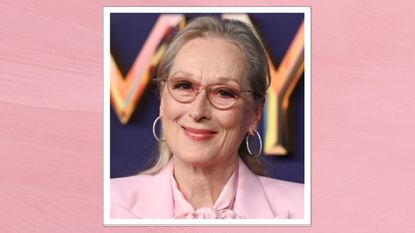 Meryl Streep is pictured with a glossy pink lipstick look at the 76th Primetime Emmy Awards held at Peacock Theater on September 15, 2024 in Los Angeles, California/ in a pink template