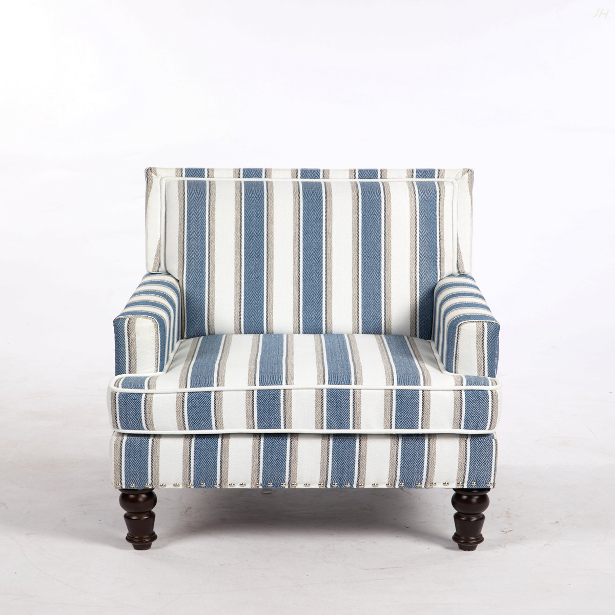 Breakwater Bay Upholstered Accent Chair, Vintage Armchair With Striped Linen Fabric and Nailhead Trim for Living Room | Wayfair