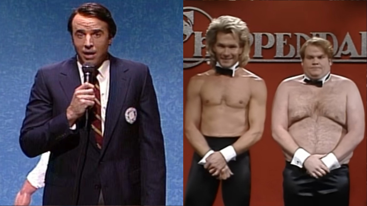 Kevin Nealon on SNL/Chris Farley and Patrick Swayze in SNL Chippendales sketch.