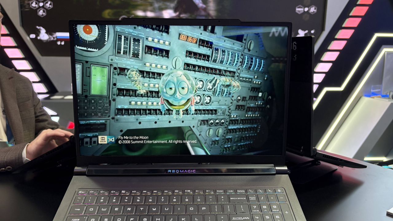 RedMagic 3D Gaming Laptop front view of display with 3D video playing