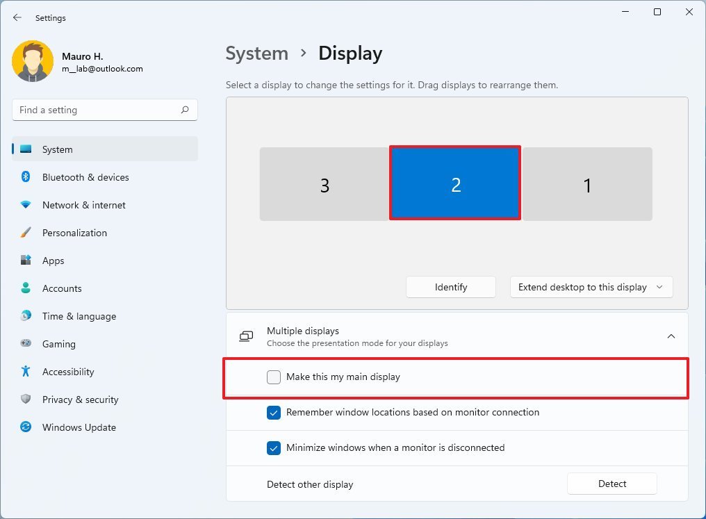 Choose primary display on Windows 11