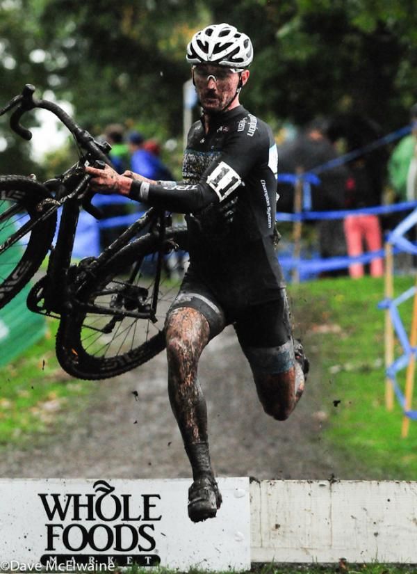 Luke Keough (KeoughCyclocross.com) racing in the top ten at the barriers