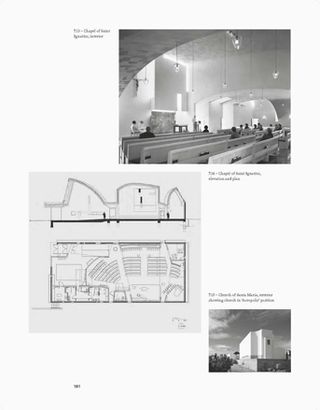 The interior and architect's plan of the Chapel of Saint Ignatius; and exterior of Santa Maria showing