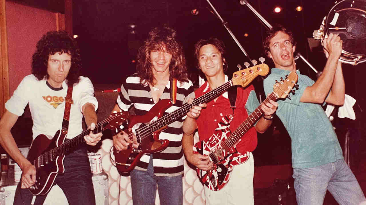 Brian May and Eddie Van Halen recording Star Fleet in the studio