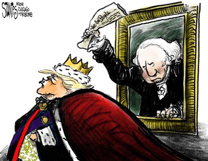 Political cartoon U.S. Trump king emperor constitution pardon powers