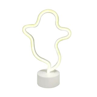 A ghost shaped neon light on a stand