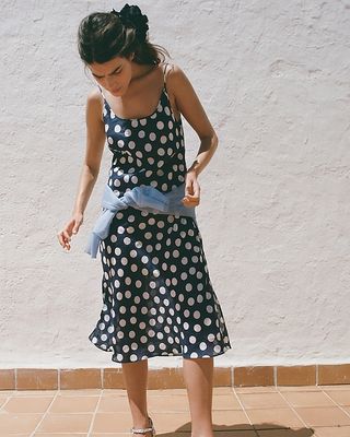 Maryam Nassir Zadeh X J.crew Sheer Bias-Cut Slip Dress in Dot Ramie