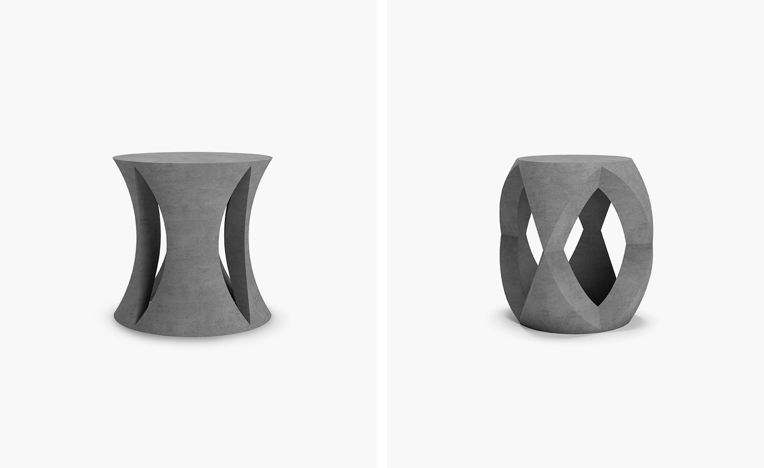 Concave stools made of stone composite.