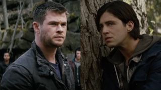 Chris Hemsworth and Josh Peck playing Jed and Matt Eckert in Red Dawn