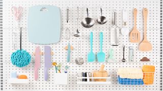 kitchen organisation idea - utensils on a peg board