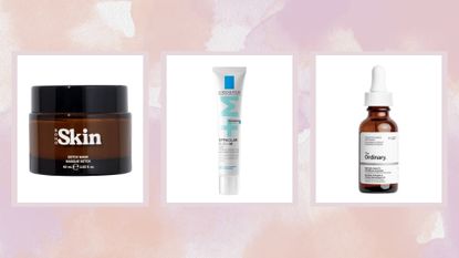 A selection of the best salicylic acid products from Soho Skin, La Roche-Posay and The Ordinary/ in a pink and purle watercolour template