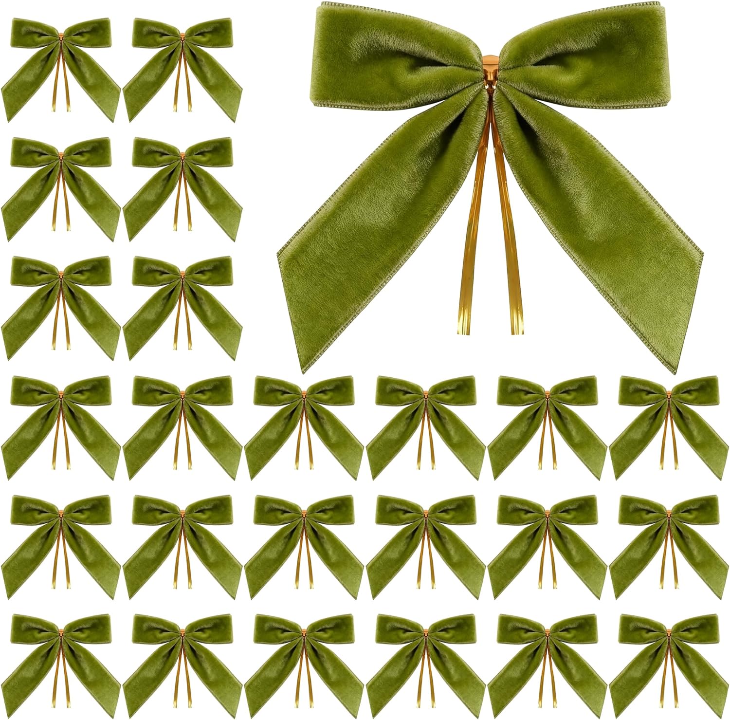 Artmag 24 Pcs Velvet Christmas Bows for Christmas Decoration, Wreath, Garland, Gift Wrapping, Wedding, Party, Twist Tie Bows for Home Decor (width of 1&quot;, 3.5 X 3.5 Inch, Olive Green)