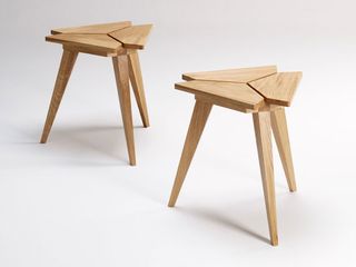 Two light wooden side tables