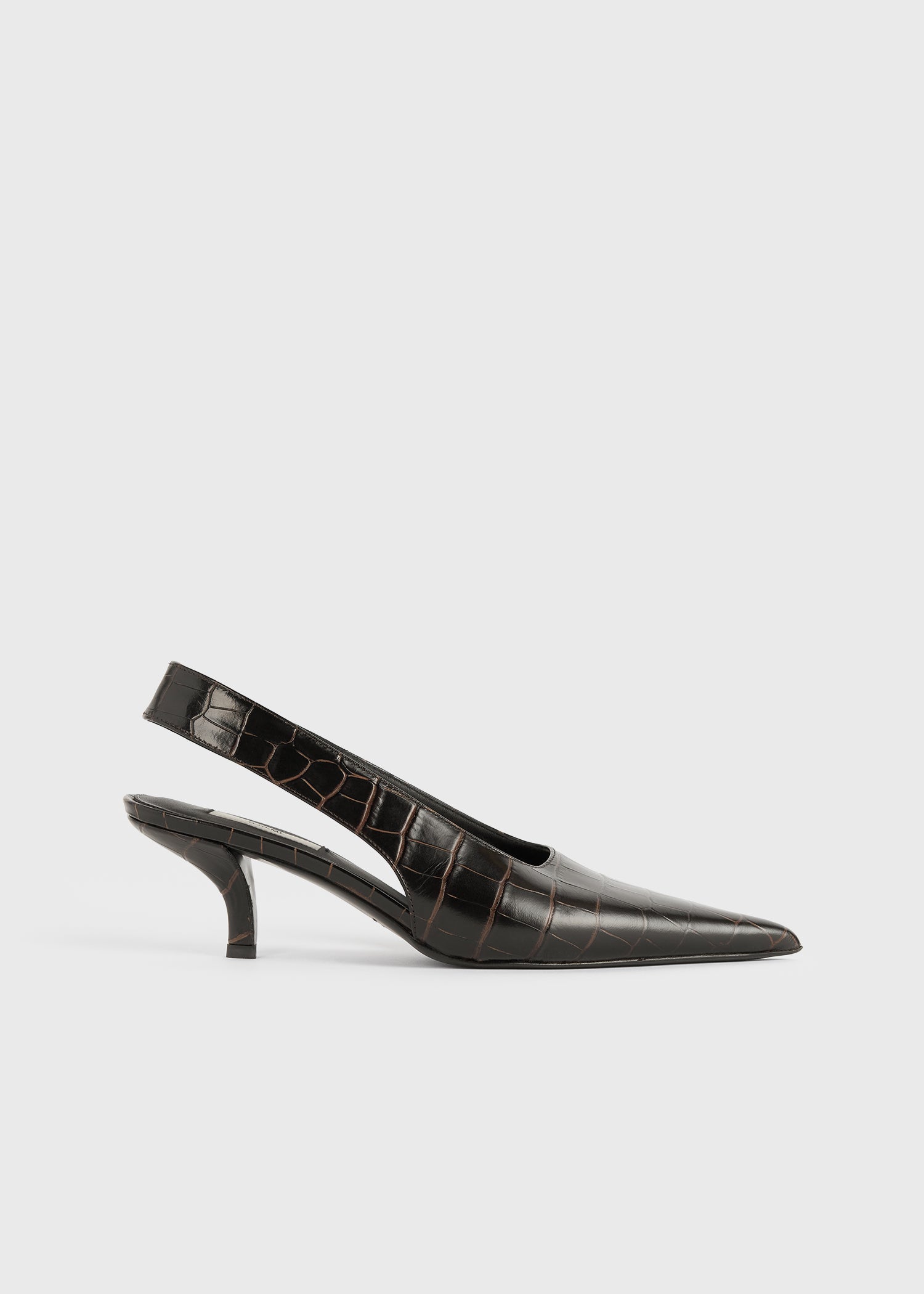 Classic Croco-Embossed Slingbacks Dark Brown - 35