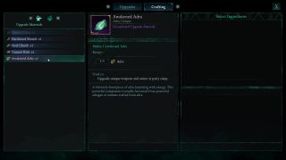 Avowed upgrade weapons and armour - The crafting interface shows how to improve the quality of materials.