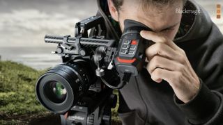 A lifestyle photograph of a creator using the Blackmagic PYXIS 12K camera