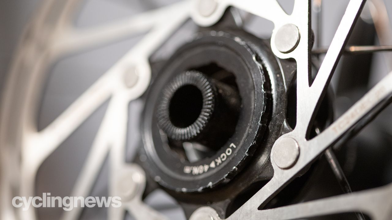 HED Emporia GC3 Pro gravel wheelset detail of centre lock disc brake mount