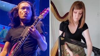 Dragonforce in 2023 and a screenshot of harpist Kristan Toczko