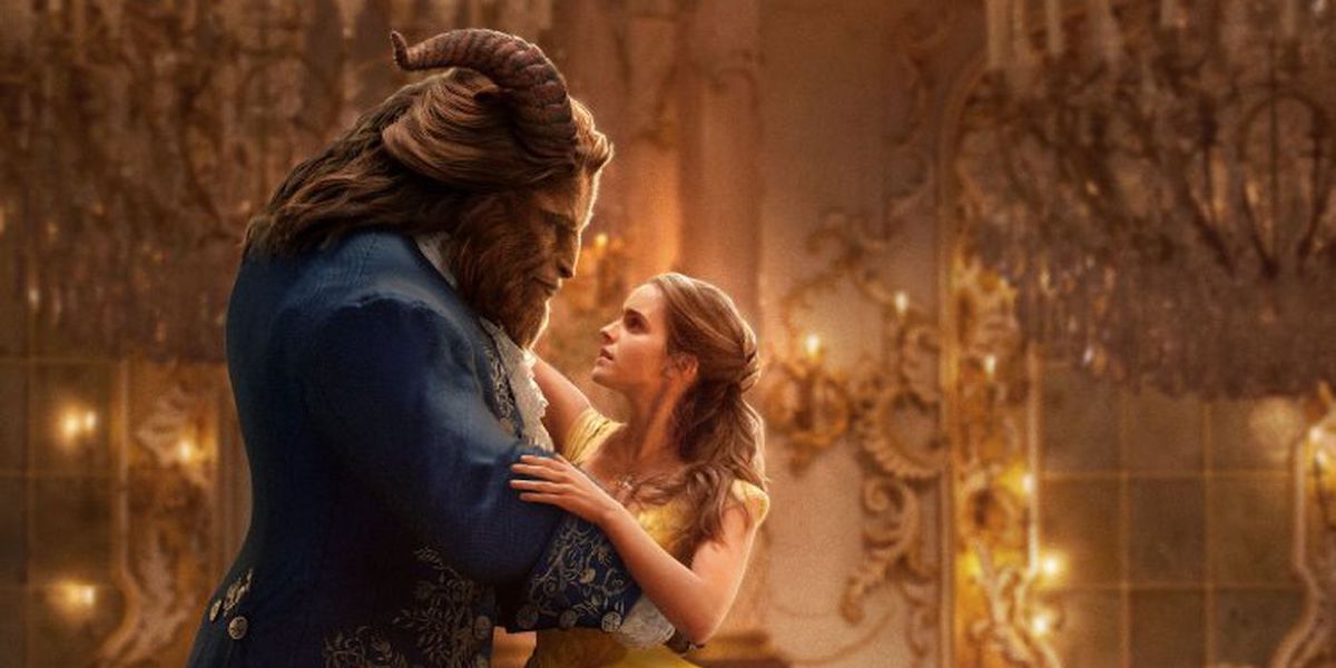 The Beast and Belle embrace as they dance in a promotional image for &#039;Beauty and the Beast&#039;