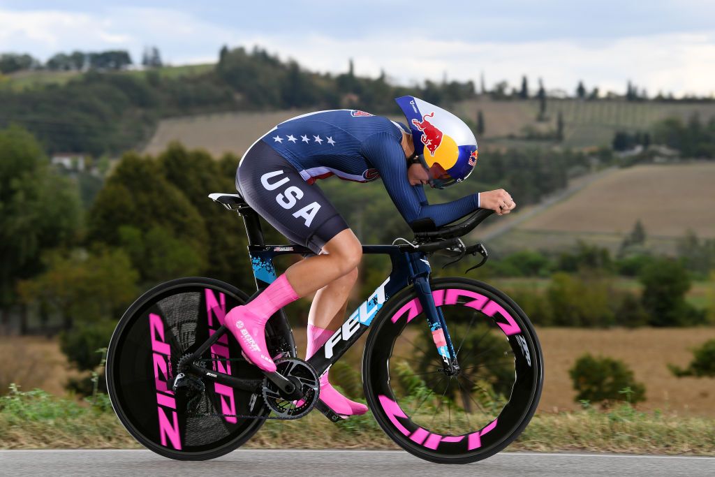IMOLA ITALY SEPTEMBER 24 Chloe Dygert of The United States during the 93rd UCI Road World Championships 2020 Women Elite Individual Time Trial a 317km stage from Imola to Imola ITT ImolaEr2020 Imola2020 on September 24 2020 in Imola Italy Photo by Tim de WaeleGetty Images