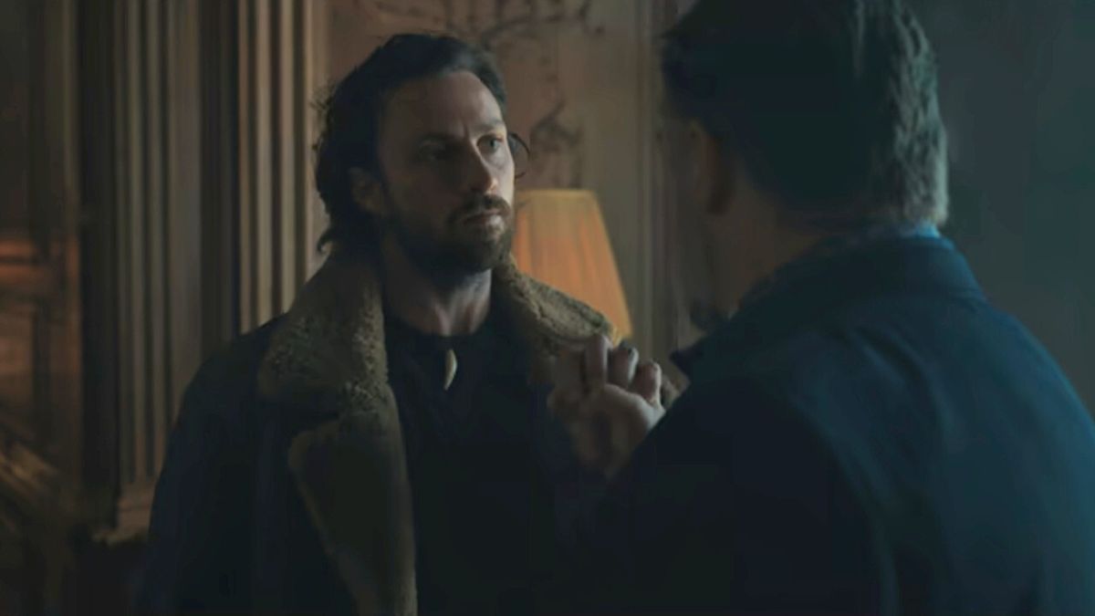 Aaron Taylor Johnson holds Russell Crowe&#039;s fist back with forceful anger in Kraven the Hunter.