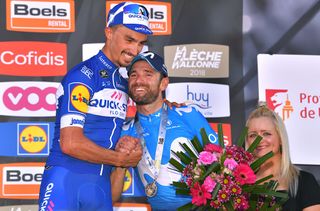 Julian Alaphilippe (Quick-Step Floors) ended Alejandro Valverde’s run at La Flèche Wallonne