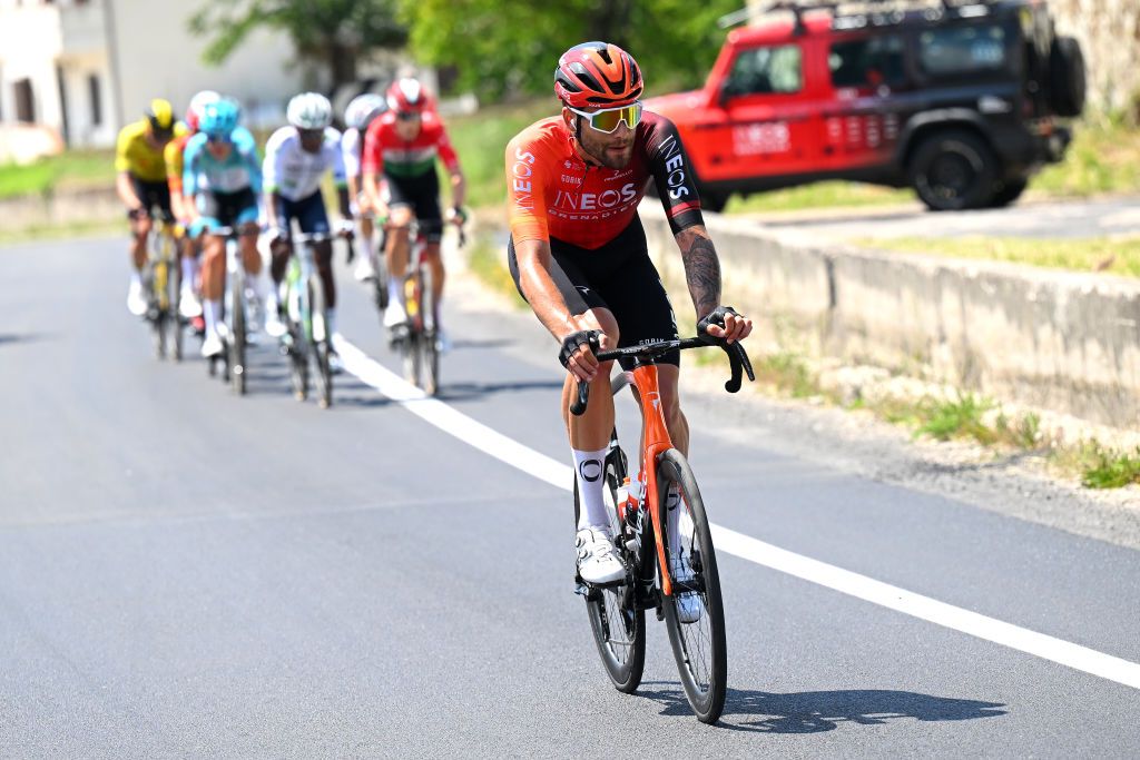 BOCCA DELLA SELVA ITALY MAY 14 Filippo Ganna of Italy and Team INEOS Grenadiers competes during the 107th Giro dItalia 2024 Stage 10 a 142km stage from Pompei to Cusano Mutri Bocca della Selva 1389m UCIWT on May 14 2024 in Bocca della Selva Italy Photo by Tim de WaeleGetty Images