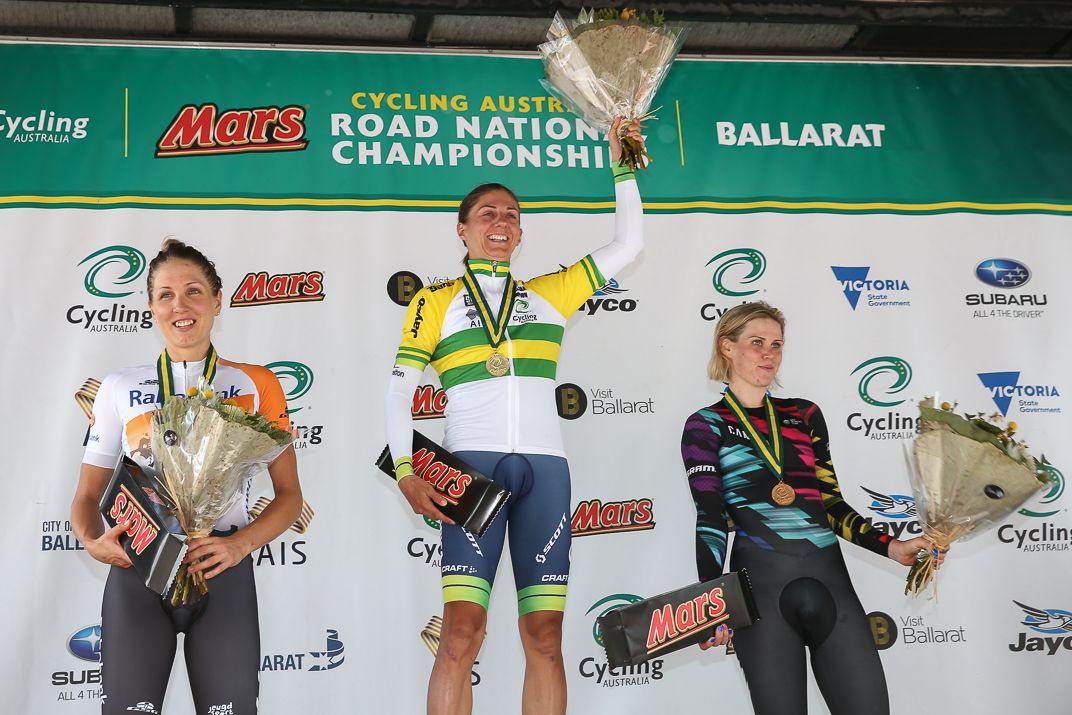 The podium of Shara Gillow, Katrin Garfoot and Tiffany Cromwell