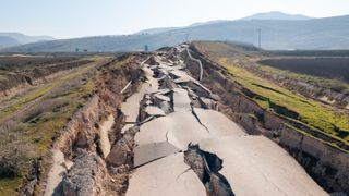 Earthquake damage to a road in Turkey.