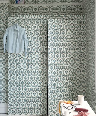 Modern bedroom with wallpaper