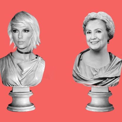 Statues of Taylor Swift and Hillary Clinton