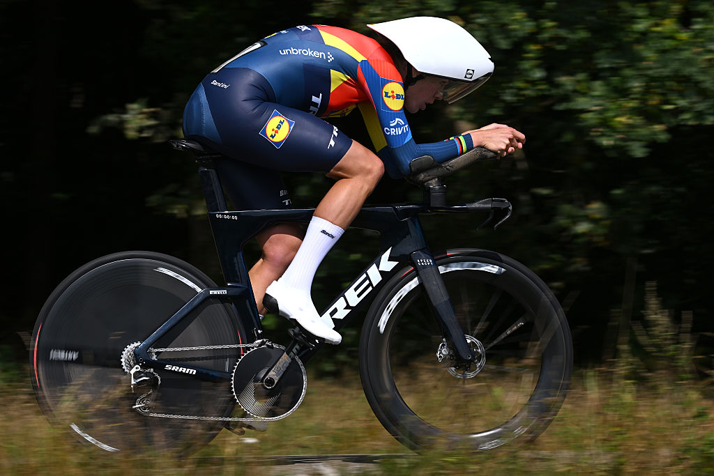WESTENDORP, NETHERLANDS - SEPTEMBER 06: Ellen Van Dijk of Netherlands and Team Lidl - Trek competes during the 27th Simac Ladies Tour 2025, Stage 5 a 10.2km individual time trial stage from Doetinchem to Westendorp / #UCIWWT / on September 06, 2025 in Westendorp, Netherlands. (Photo by Luc Claessen/Getty Images)